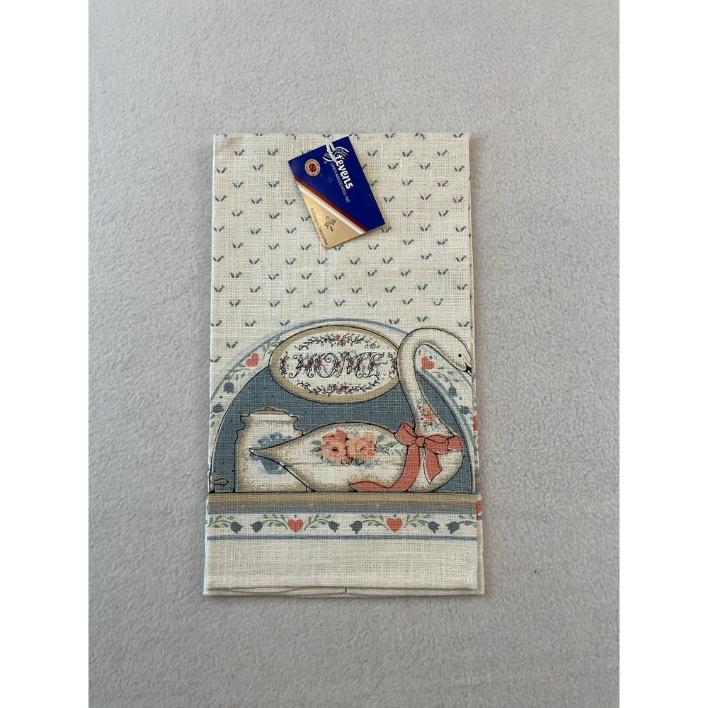 Stevens Linen Kitchen Towel Goose Home Blue Pink Hearts Vintage Made In USA New